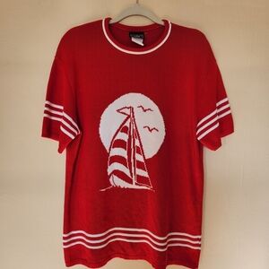 Southern Lady Vibrant Red Knit with Nautical Accents